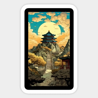 Ethereal East: Intricate Pagoda Landscapes Sticker